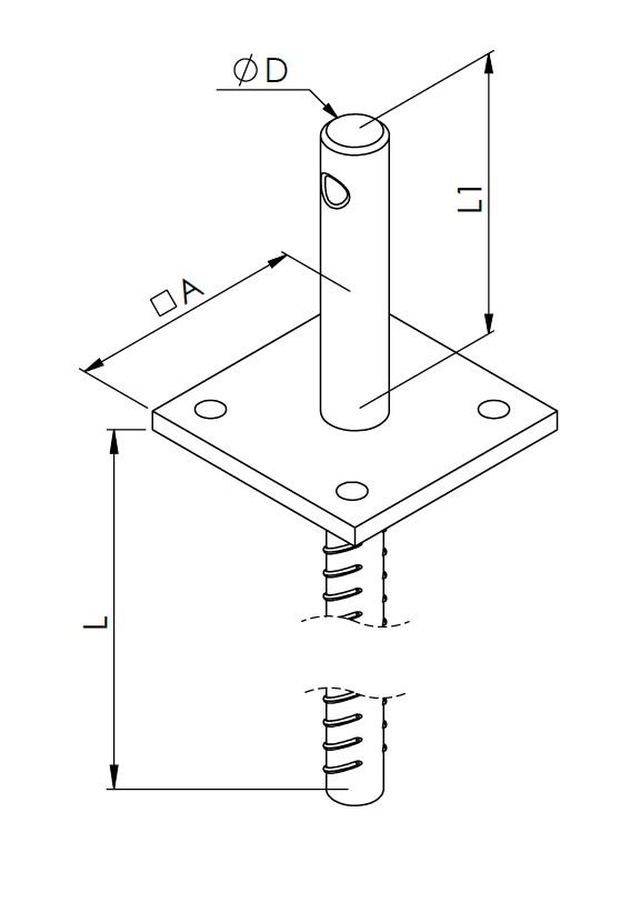 technical drawing post holder type I with corrugated roll