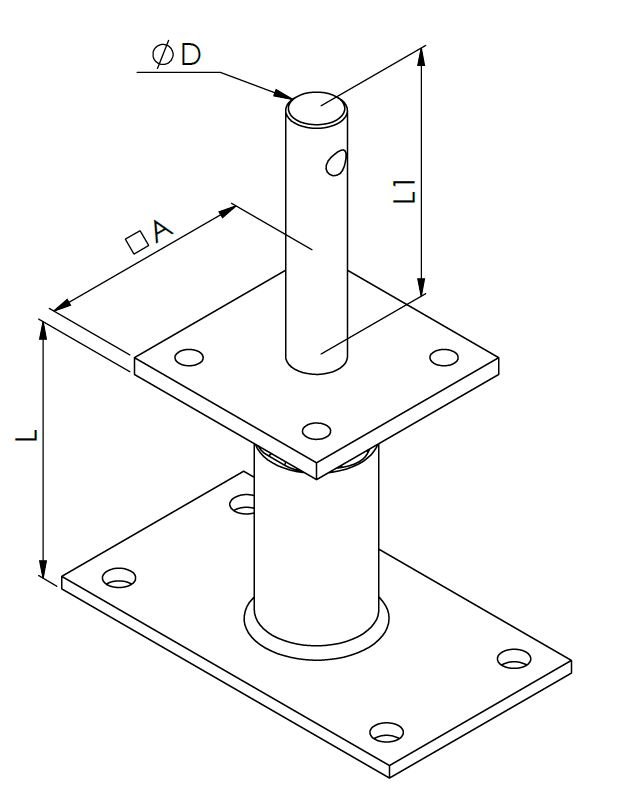 technical drawing post holder type I height adjustable