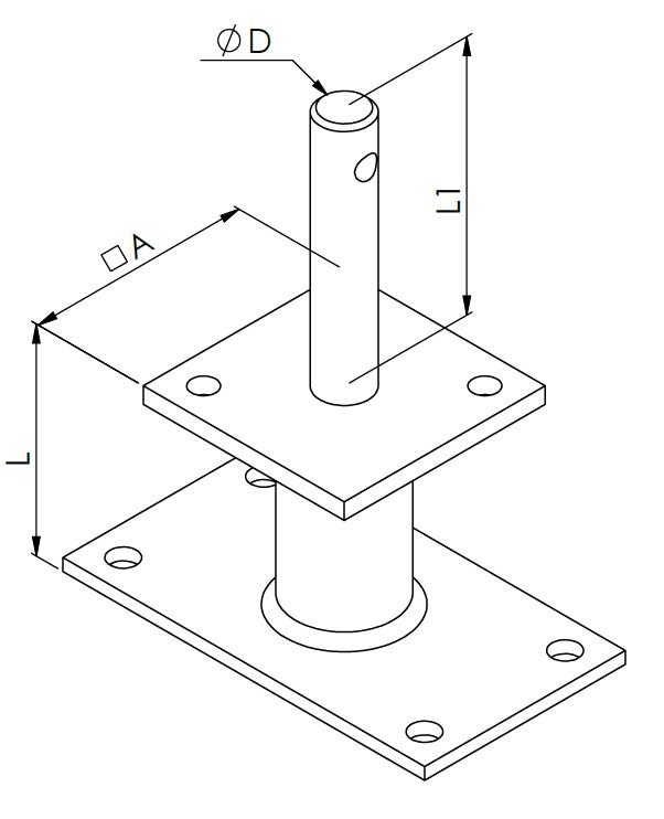 technical drawing post holder type I dowel-mounted