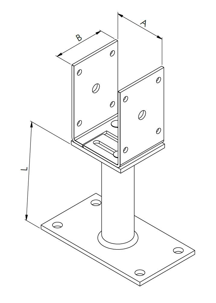 technical drawing post holder type U side adjustable