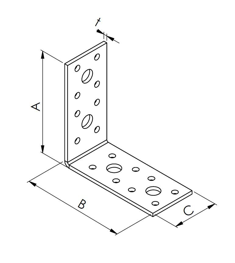 technical drawing angle connector without bar 90x90x40