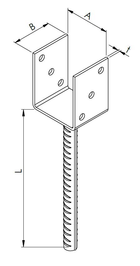 technical drawing post holder type U with corrugated roll