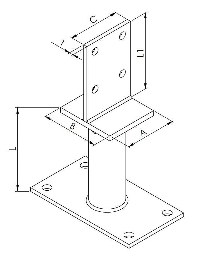 technical drawing post holders type T dowel-mounted