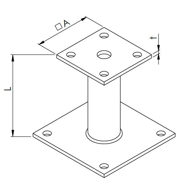 technical drawing post holder type P dowel-mounted