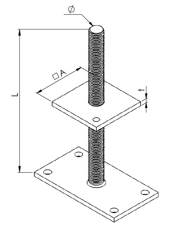 technical drawing post holders universal M16 dowel-mounted
