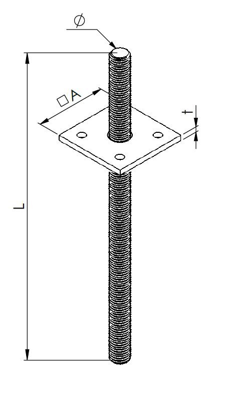technical drawing post holder universal M20 height adjustable in concrete