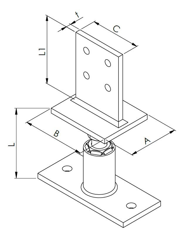 technical drawing post holder type T height adjustable